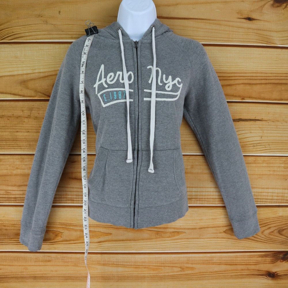 Aeropostale "NYC" Full Zip Hoodie Jacket Fleece-Lined Womens M 19 Gray Pockets - Picture 3 of 8